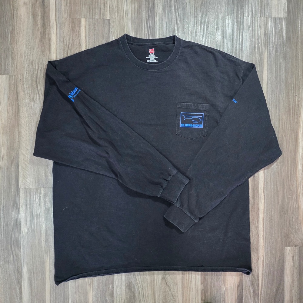 Hanes Mens Blue Hawaiian Helicopters Long Sleeve Pocket T-Shirt Black XL Beefy-T